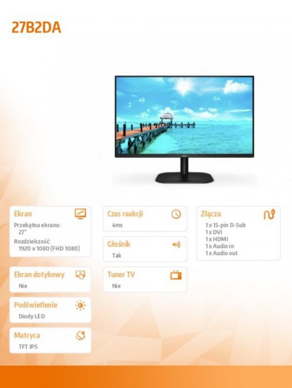 AOC Monitor 27B2DA 27 cali VA DVI HDMI Głośniki