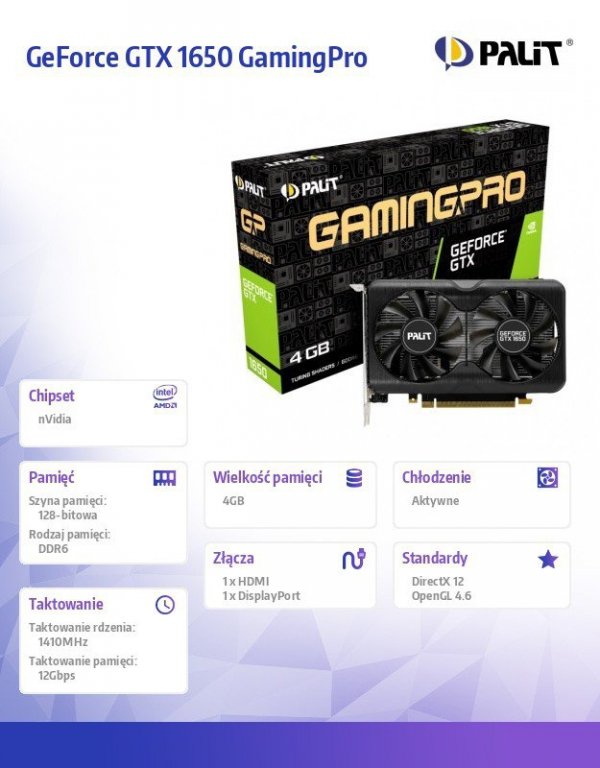 Palit Karta graficzna GeForce GTX 1650 GamingPro 4GB GDDR6 128BIT HDMI/2DP