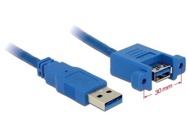 Delock Przedłużacz USB-A F/F 3.0 1m niebieski do panelu
