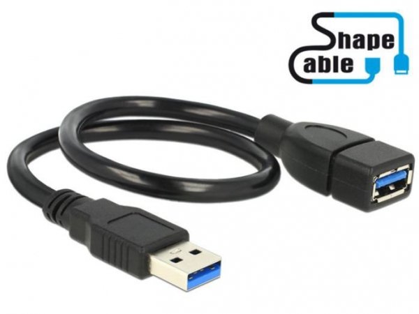 Delock Przedłużacz USB-A M/F 3.0 0.35m czarny profilowany