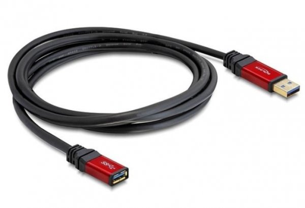 Delock Przedłużacz USB-A M/F 3.0 1m czarny premium