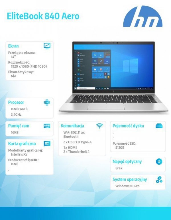 HP Inc. Notebook 840Aero G8 i5-1135G7 512/16/W10P/14   3G2S0EA