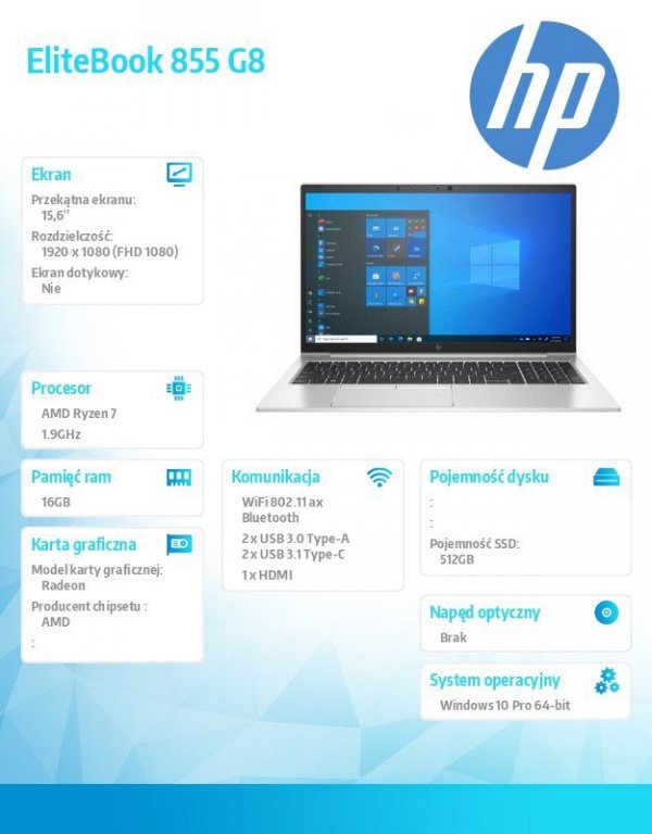 HP Inc. Notebook EliteBook 855 G8 R7-5850U W10P 512/16/15,6      401P5EA