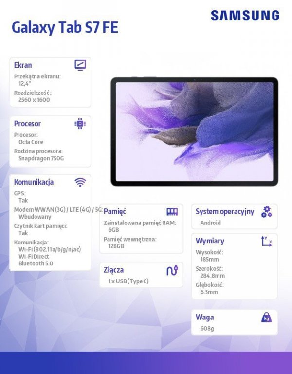 Samsung Tablet Galaxy Tab S7 FE 12,4 T736 5G 6/128GB Czarny