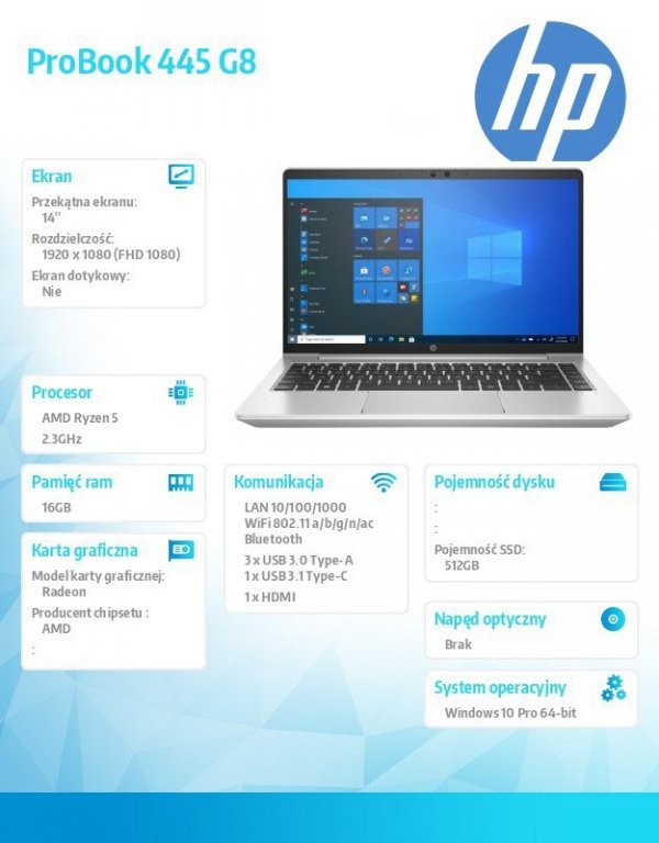 HP Inc. Notebook ProBook 445 G8 R5-5600U 512/16/14/W10P   4K7C7EA