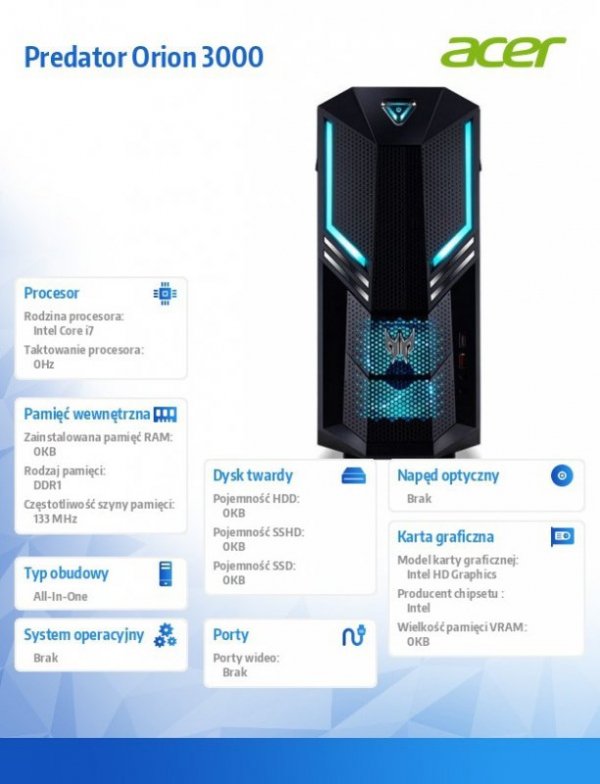 Acer Komputer Predator Orion 3000 P03-600/i7-9700/RTX2060
