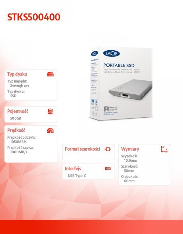 LaCie Dysk Portable SSDv2 500GB 2,5E STKS500400