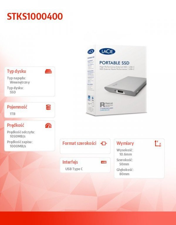 LaCie Dysk Portable SSDv2 1TB 2,5E STKS1000400