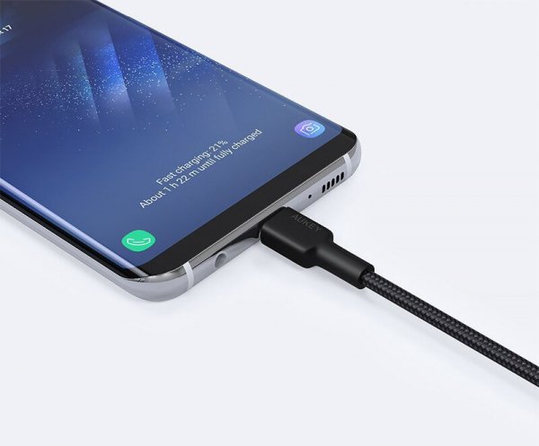 AUKEY CB-CA2 OEM nylonowy kabel Quick Charge USB C-USB A | FCP | AFC | 2m | 5 Gbps | 3A | 60W PD | 20V