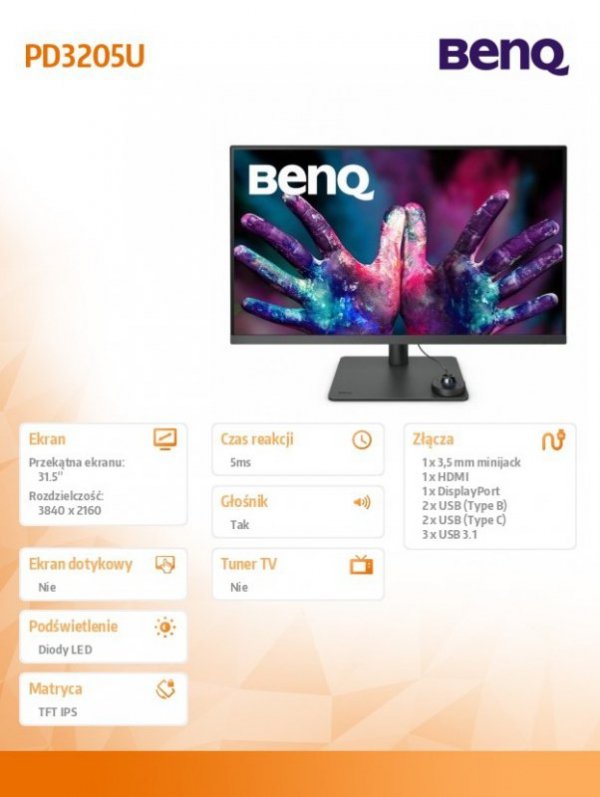Benq Monitor 32 cale PD3205U  LED 5ms/4K/20:1/HDMI/ czarny