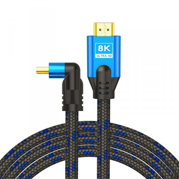 Savio Kabel HDMI (M) v2.1, 1,8m, kątowy, 8K, miedź, niebiesko-czarny, złote końcówki, ethernet/3D, CL-147