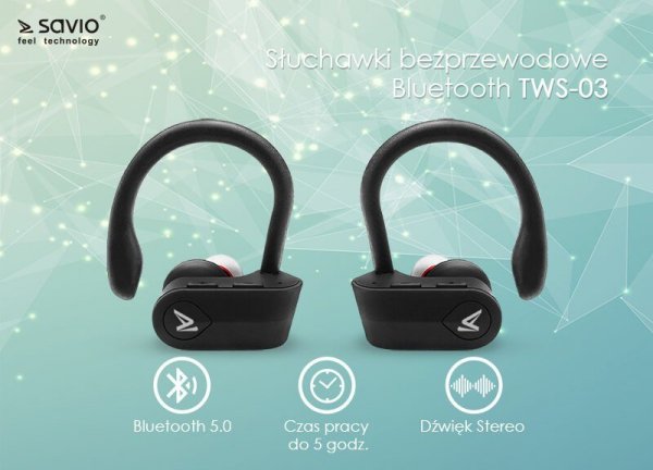 Savio Słuchawki Bluetooth z mikrofonem, TWS-03