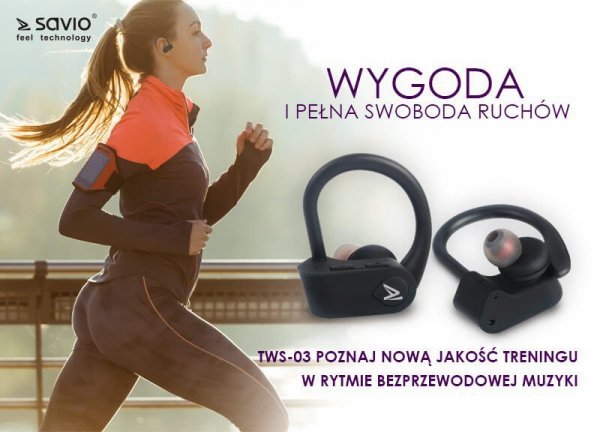 Savio Słuchawki Bluetooth z mikrofonem, TWS-03