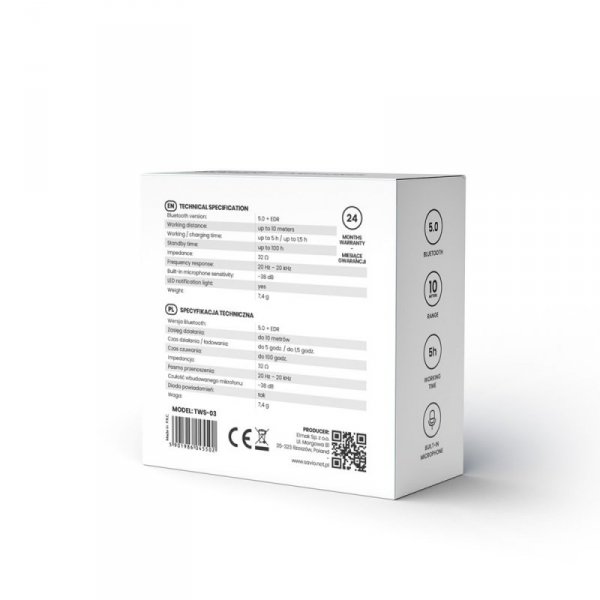 Savio Słuchawki Bluetooth z mikrofonem, TWS-03