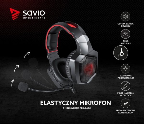 Savio Słuchawki Gamingowe z mikrofonem, Forge
