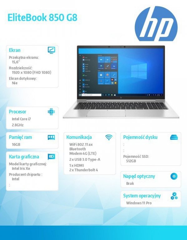 HP Inc. Notebook EliteBook 850 G8 i7-1165G7 512GB/16GB/W11P/15.6 5Z6G0EA