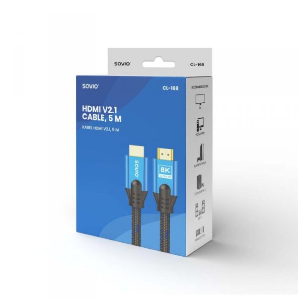 Savio Kabel HDMI v2.1, 8K, 5m, CL-169