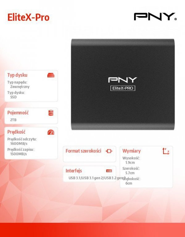 PNY Dysk SSD Pro EliteX-Pro USB 3.2 2TB PSD0CS2260-2TB-RB