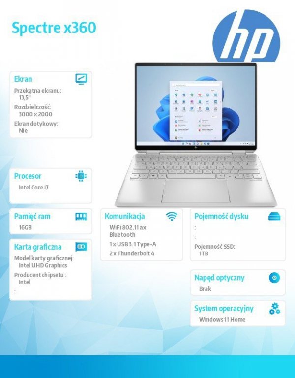 HP Inc. Notebook Spectre x360 2in1 14-ef0104nw W11H/i7-1255U/1TB/16GB/13.5  712L4EA