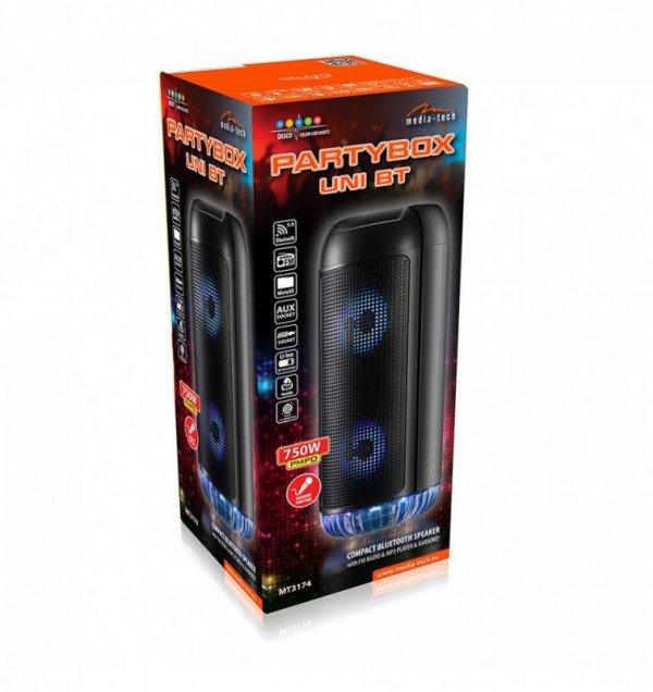 Media-Tech Głośnik PARTYBOX UNI BT MT3174 Bluetooth 5.0/Karaoke/FM/MP3/MicroSD/USB/AUX/LED/RMS 30W/PMPO 750W