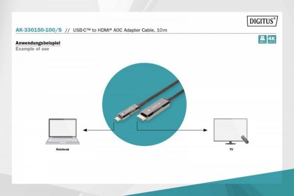 Digitus Kabel adapter hybrydowy AOC USB Typ C na HDMI 4K 60Hz 10m