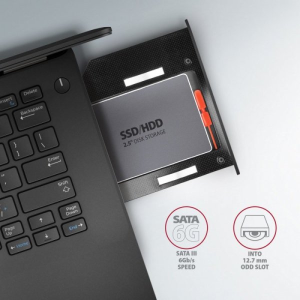 AXAGON RSS-CD12 Ramka na 2,5&quot; SSD-HDD do gniazda DVD, 12.7mm LED aluminium