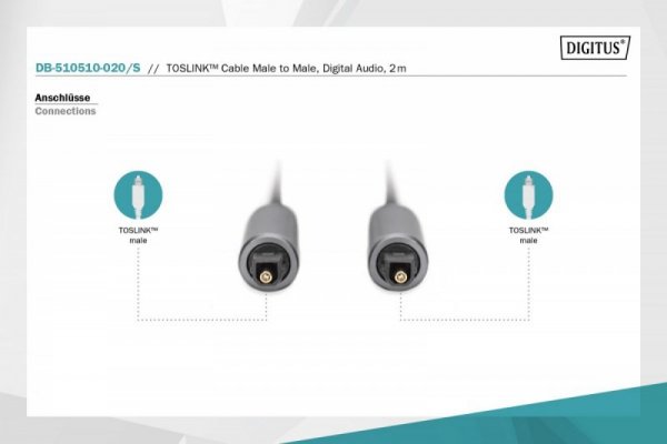 Digitus Kabel audio optyczny Toslink 2.2mm/Toslink 2.2mm M/M aluminium, 2m