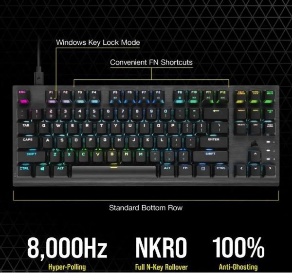 Corsair Klawiatura przewodowa K60 Pro TKL RGB Black