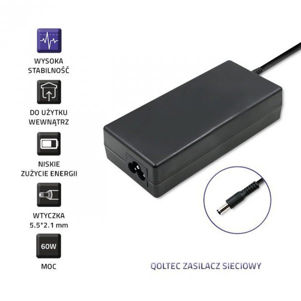 Qoltec Zasilacz desktopowy 60W | 12V | 5A | 5.5*2.1 + kabel zasilający