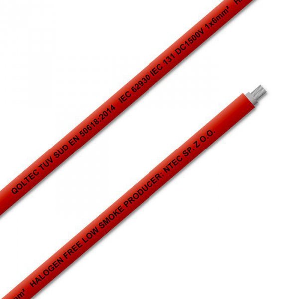 Qoltec Kabel solarny fotowoltaiczny | 6mm2 | 100m | Czerwony