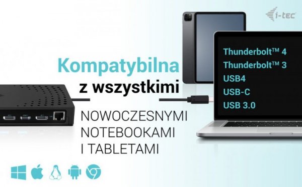 i-tec Stacja dokująca USB 3.0 / USB-C / Thunderbolt, 3 x 4K Gen 2 + zasilanie 100 W