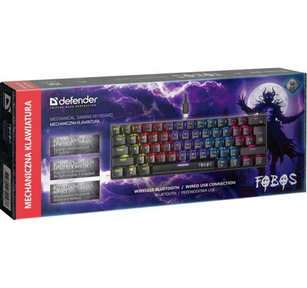 Defender Klawiatura mechaniczna FOBOS GK-011 interfejs bluetooth oraz USB