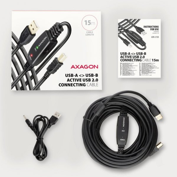 AXAGON ADR-215B USB 2.0 A-M -&gt; B-M aktywny kabel połączeniowy/wzmacniacz 15m