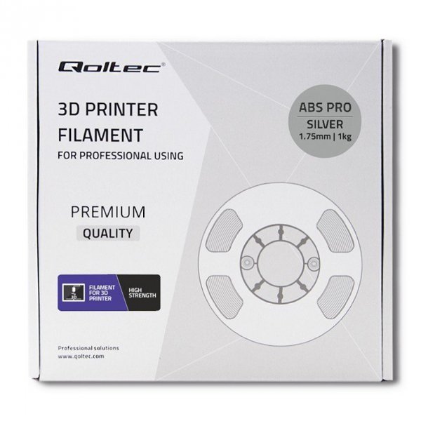 Qoltec Profesjonalny filament do druku 3D | ABS PRO | 1.75mm | 1kg | Srebrny