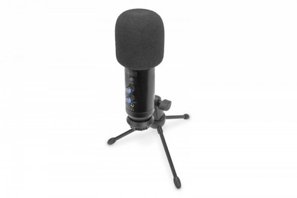 Digitus Mikrofon pojemnościowy USB, metalowy, ramię z gwintem 3/8 cala, pop filtr, z kablem USB 1,5m, Czarny