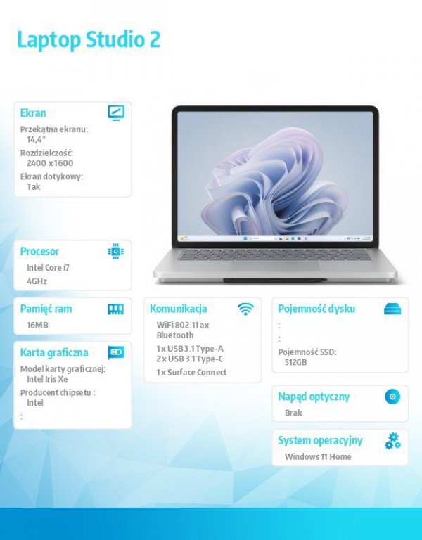 Microsoft Laptop Studio 2 Win11Home i7-13800H/16GB/512GB/IrisXe/14cali