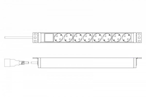 Digitus Listwa zasilająca PDU 19&quot; Rack, 8x gniazdo ze stykami ochronnymi unischuko 16A/230V, 1x wtyczka IEC C20, 16A, przew
