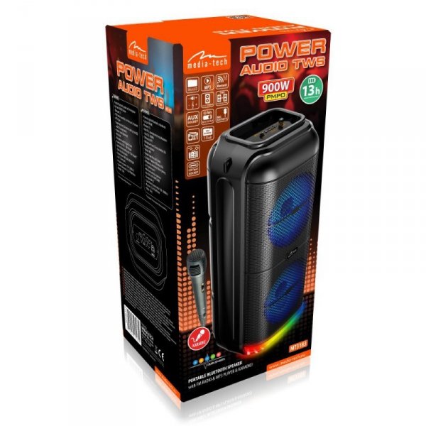 Media-Tech Głośnik BT POWER AUDIO MT3183 Karaoke/Bluetooth 5.3/FM/MP3/MicroSD/USB/AUX/Jack 6.3/USB-C/Iluminacja/RMS 50W/PMPO 900