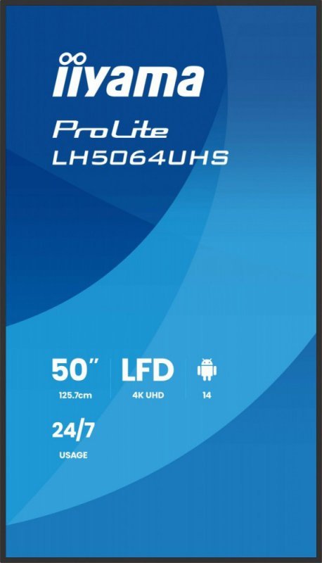 IIYAMA Monitor 50 cali LH5064UHS-B1AG, 24/7,IPS,ANDROID14,4K,500cd,1200:1,   2xHDMI ,USB-C,RJ45, RS-232c, IR, 2x10W, 2xUSB, UCHW