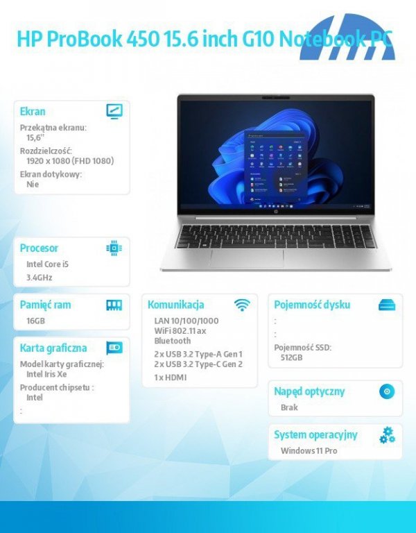 HP Inc. Notebook ProBook 450 G10 i5-1334U 512GB/16GB/W11P AD1D1ET