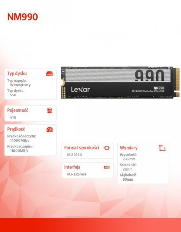 Lexar Dysk SSD NM990 4TB Gen5 14000/11000