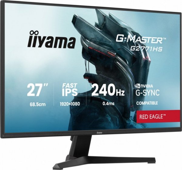IIYAMA Monitor 27 cali G2771HS-B1 0.4ms,Fast IPS,DP,2xHDMI,240Hz,350cd,    Adaptive G-SYNC - 1920 x 1080 @48-240Hz  DisplayPort 