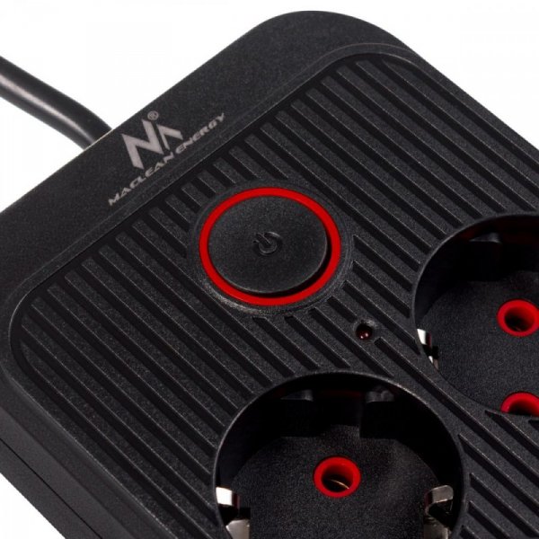Maclean Listwa zasilająca MCE389 B 6 gniazd 4xUSB-A, 1xUSB-C 110-240V AC 50/60Hz, 2.1A max 2500W, czarna