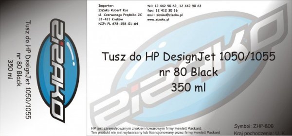 Tusz zamiennik Yvesso nr 80 do HP Designjet 1050/1055 (350 ml) Black C4871A