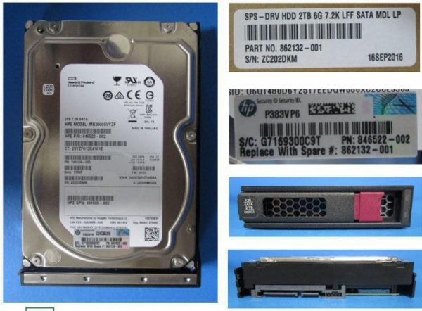 Hewlett Packard Enterprise 2TB SATA Hard Drive 6Gb/s 7200rpm 3.5-inch LFF, LP Hot  Swap