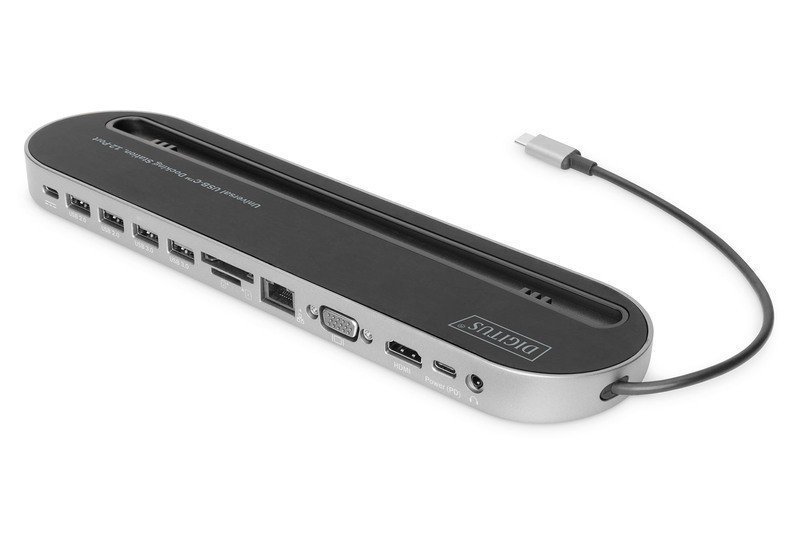Digitus Stacja dokująca USB Typ C 12 portów Dual Monitor 4K 30Hz PD 3.0 RJ45 SD VGA HQ Aluminiowa