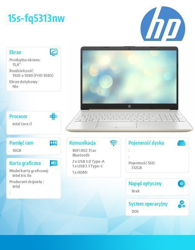 HP Inc. Notebook 15s-fq5313nw DOS^15.6 i7-1255U^512GB^16GB  74H60EA