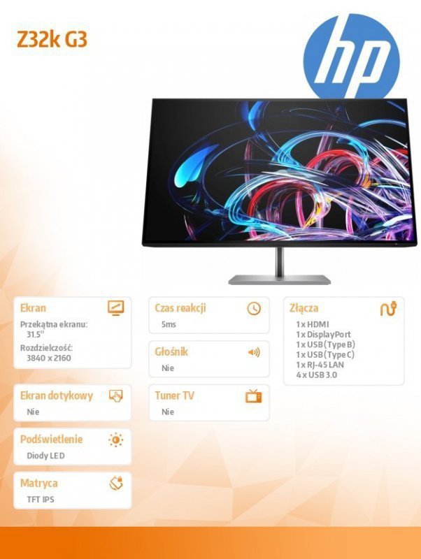HP Inc. Monitor Z32k 31.5 cala G3 USB-C 4k UHD  50U19AA#ABB