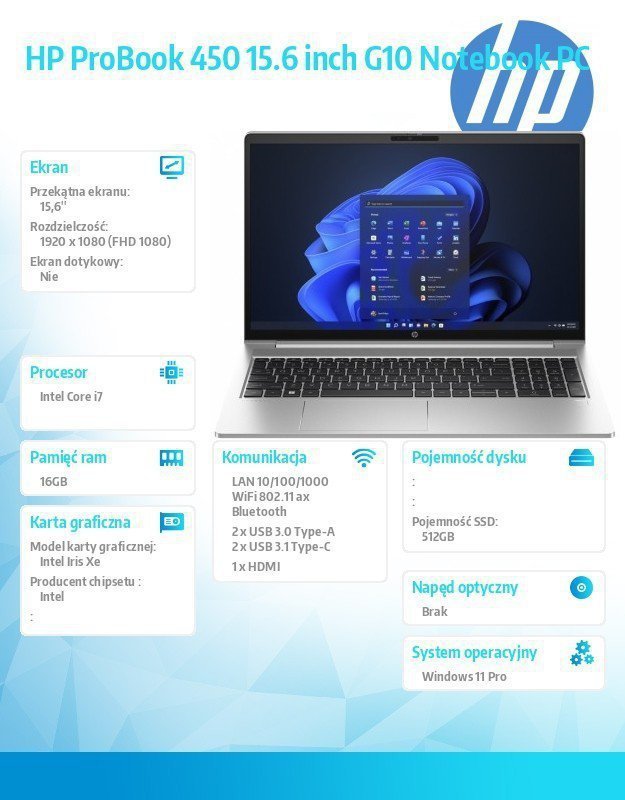 HP Inc. Notebook ProBook 450 G10 i7-1355U 512GB^16GB^W11P^15.6 968Q9ET