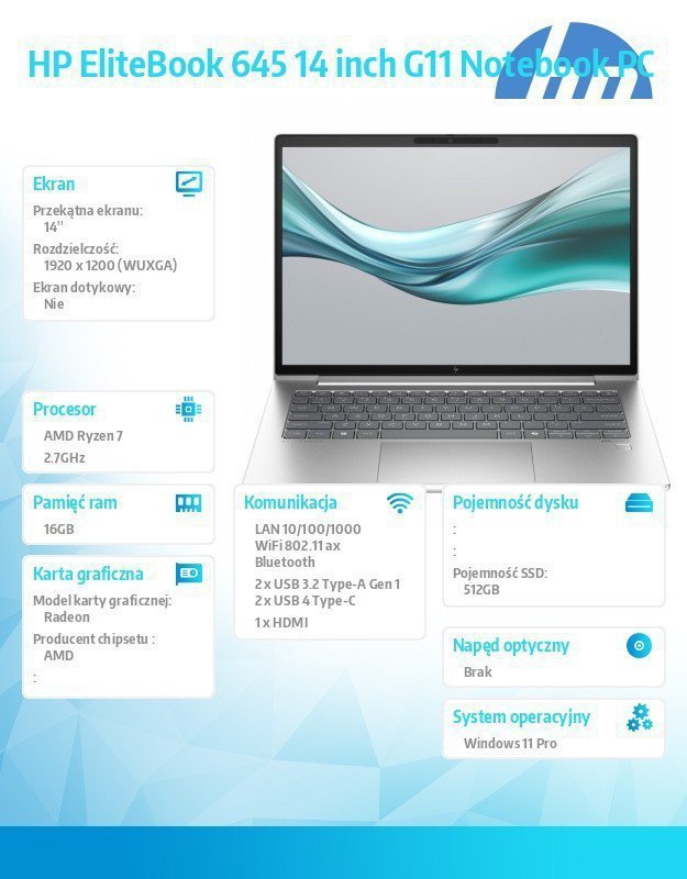 HP Inc. Notebook EliteBook 645 G11 Ryzen 7 PRO 7735U 512GB^16GB^W11Pro^14.0 A38D8ET